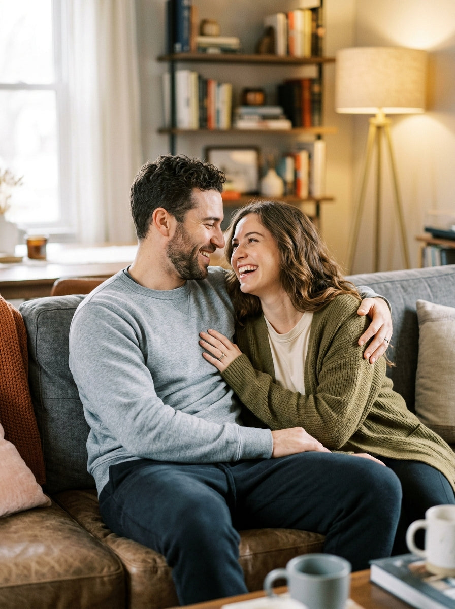 Couple sharing an intimate and warm embrace